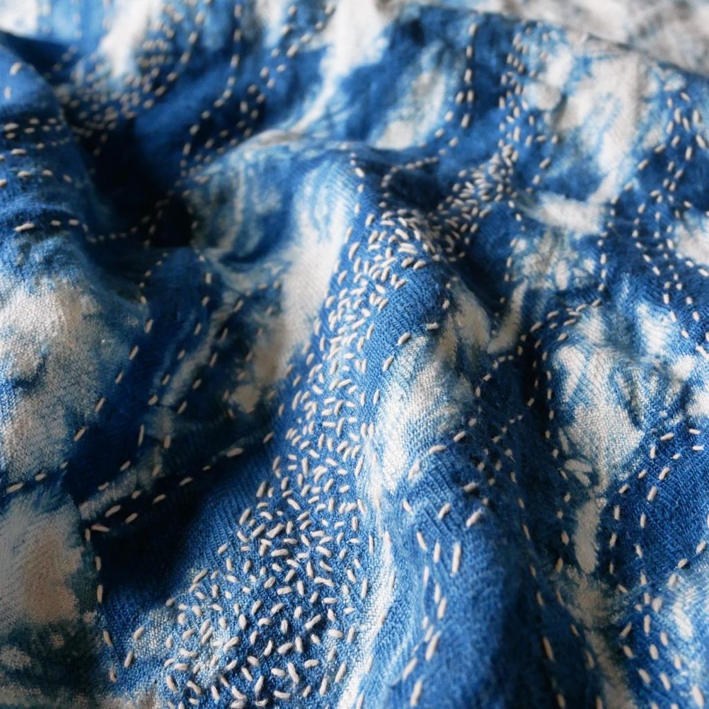 Arashi shibori and sashiko embroidery